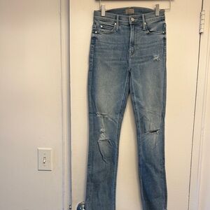 MOTHER Light Blue Distressed Skinny Jeans